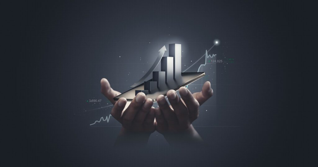 Pic of Upward Trend Growth Chart being held in the palm of hands